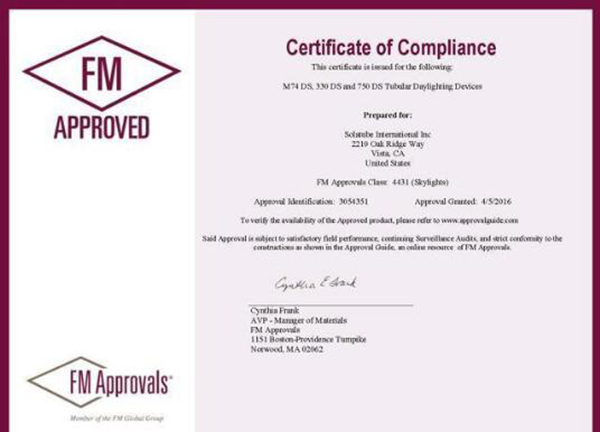 索樂圖導光管認證證書